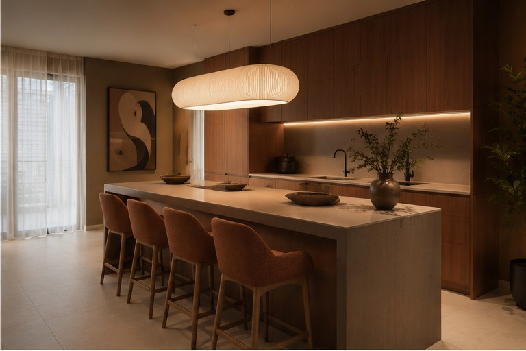 Warm, contemporary office kitchen with timber finishes and minimalist design, photographed for a commercial office fit out. Elev8Creative specialises in office photography, Matterport virtual tours, drone photography and workplace across London & SE