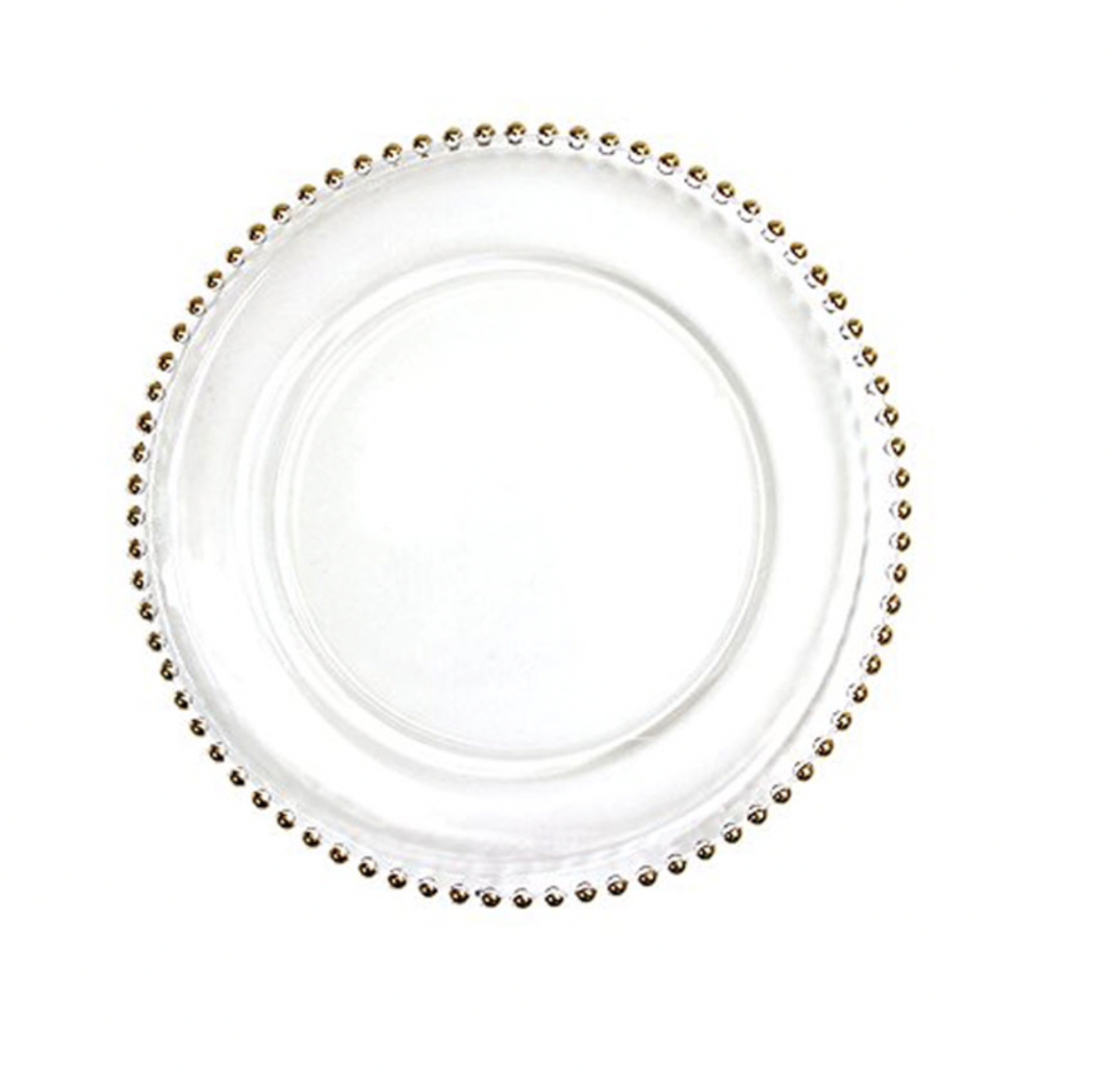 GOLD BEADED GLASS CHARGER | $4