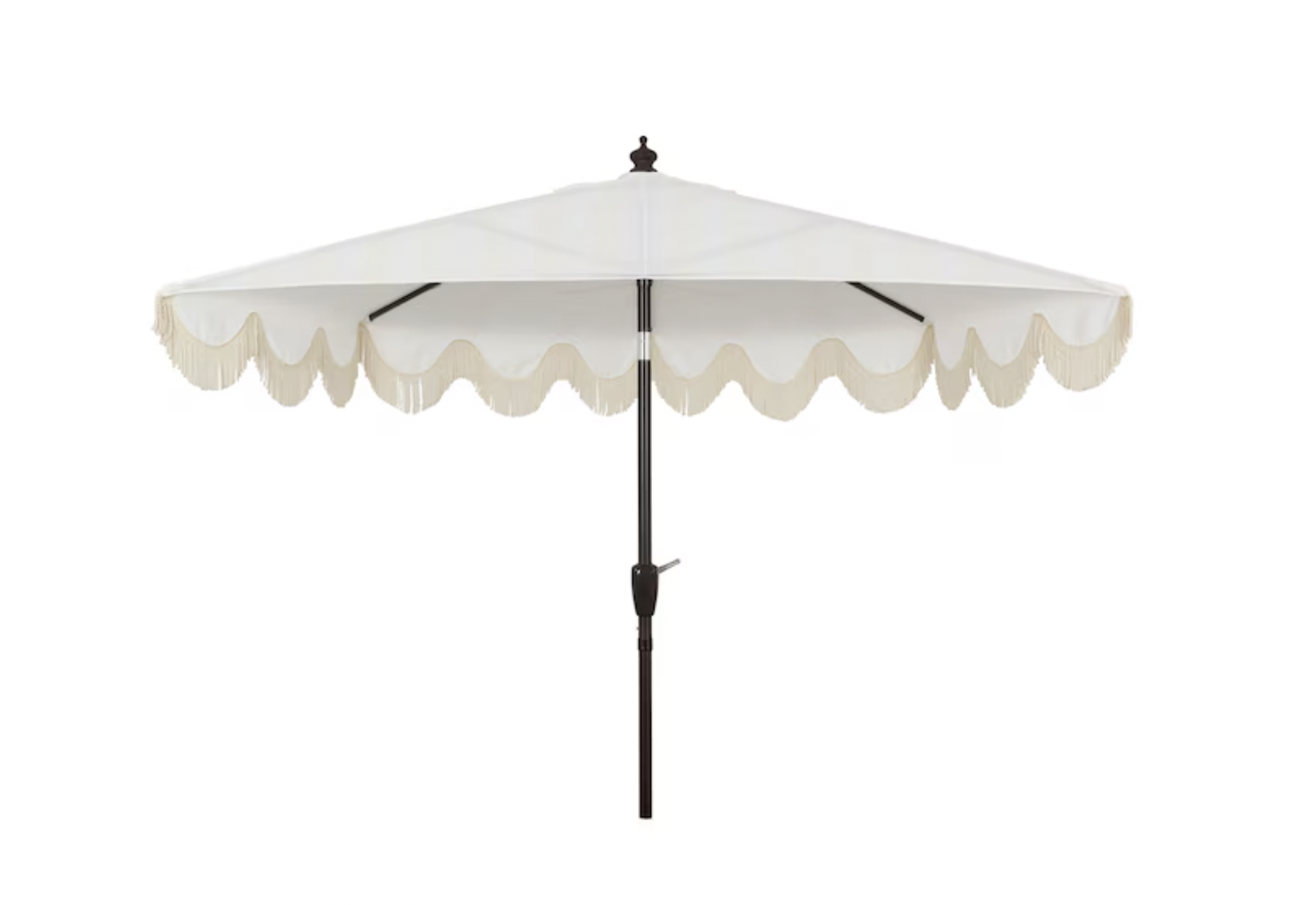 WHITE FRINGE UMBRELLA WITH BLACK STAND | $125 | COMING SOON