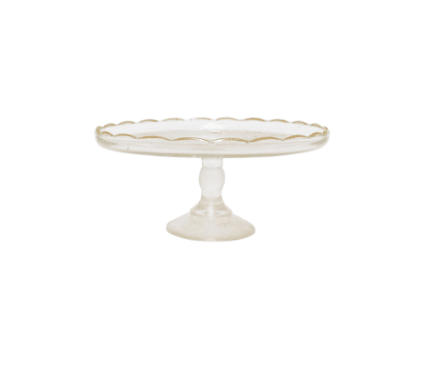 GLASS WITH GOLD TRIM CAKE STAND | $10