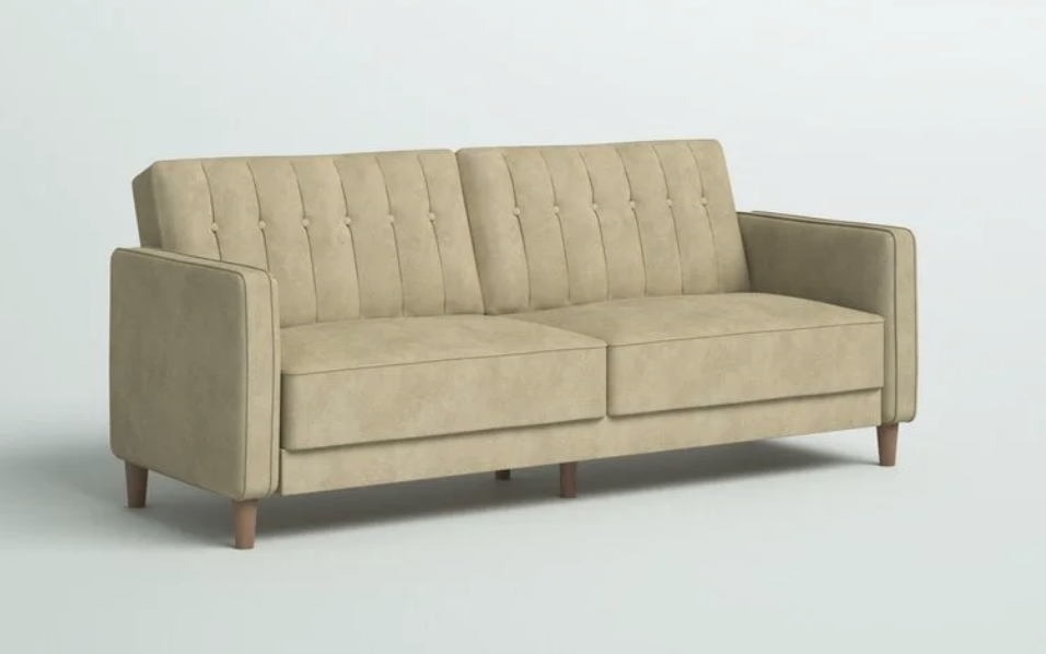 SANDY TAN VELVET SOFA | $275
