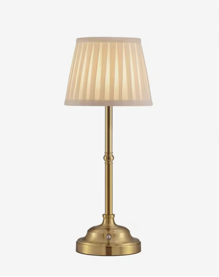 CREAM + GOLD PLEATED LAMP | $15