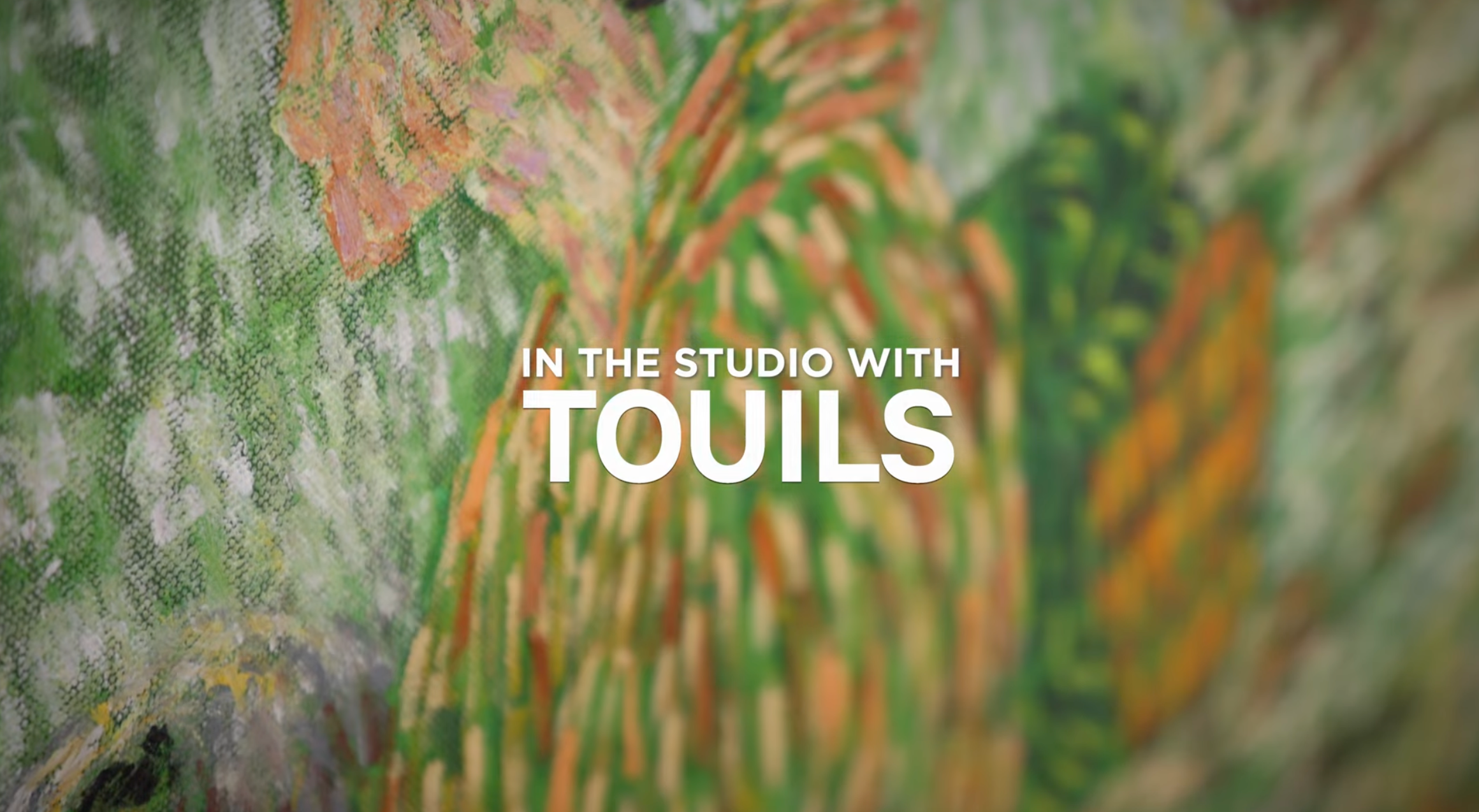 Colorful abstract painting with the text "IN THE STUDIO WITH TOOLS" overlaid.