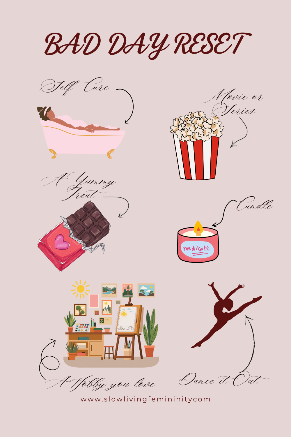 How to turn around a bad day, How to turn around a bad mental Health Day, How to turn around a bad day into good. All that will be answered in the pictures where you have different symbols that shows how to turn a bad day into a good one