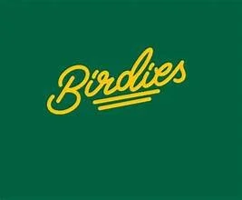 Green background with yellow text that reads 'Birdies' in cursive.