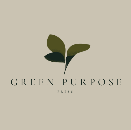 Logo with a stylized green plant above the words 'GREEN PURPOSE PRESS' on a beige background.
