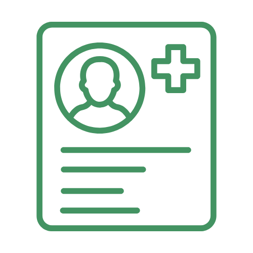 Outline of a medical or identification card with a person icon and a plus sign.