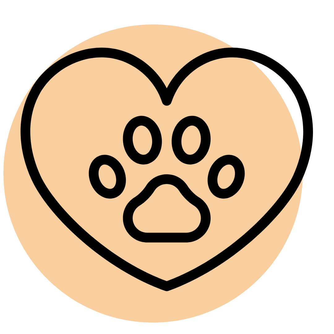 Ein schwarzes Tier-Pfoten-Abdruck-Symbol in einer Herzform platziert, auf beige Hintergrund.