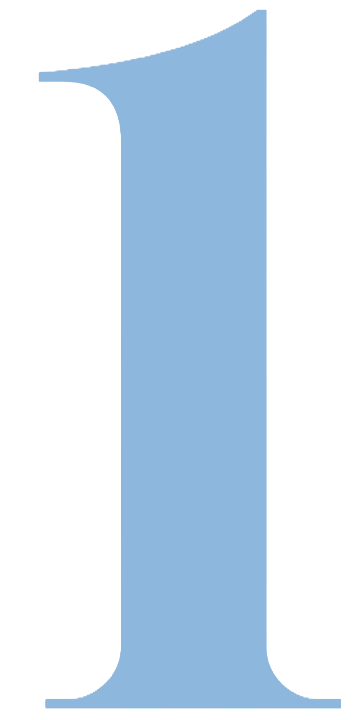A large, stylized number one in light blue color.