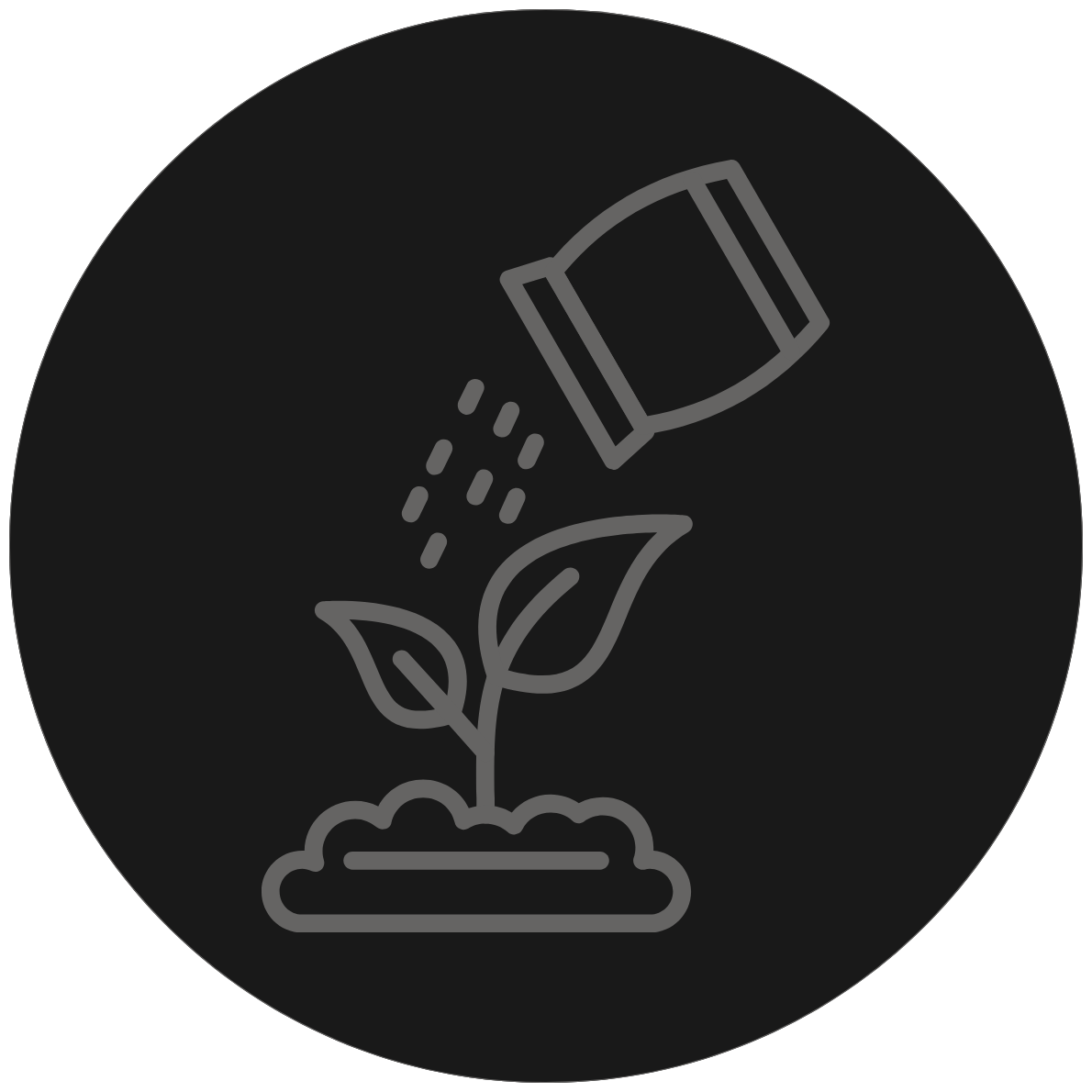 An icon of a small plant with two leaves in soil being watered from above.