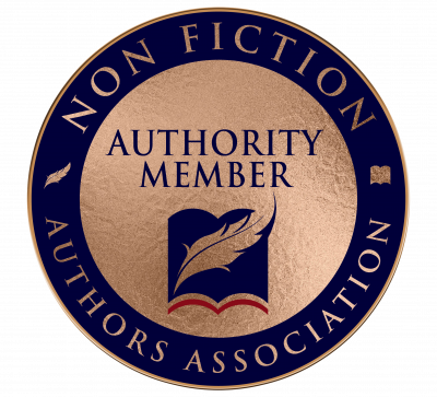 Seal of the Non Fiction Authority Members Association featuring an open book with a quill pen.