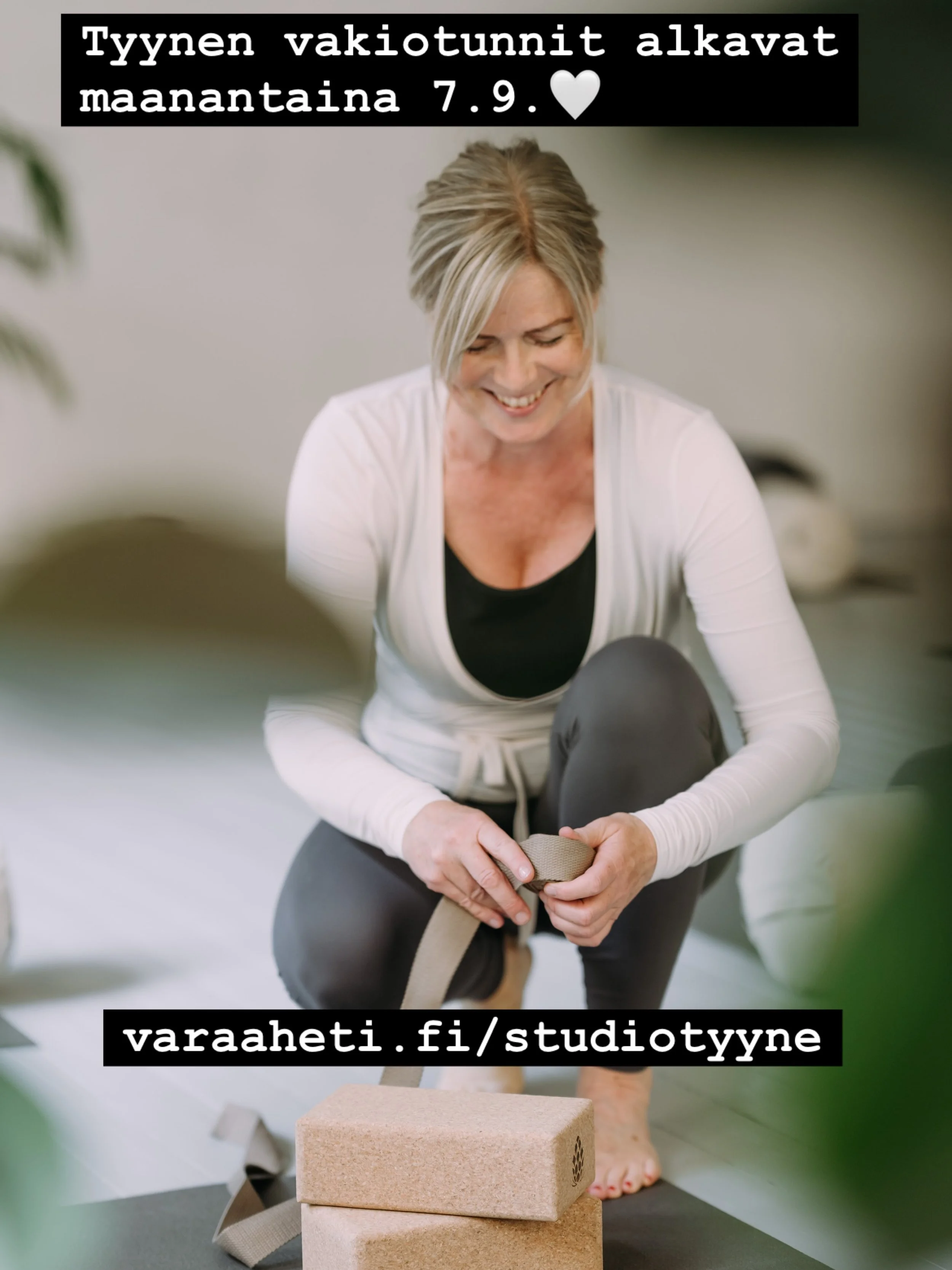 Avajaisviikon viimeinen p&auml;iv&auml; on t&auml;n&auml;&auml;n. Kiitos kaikille avajaisviikon tunneilla k&auml;vij&ouml;ille 🤍! 

🤍Maanantaina 7.9. alkavat Tyynen vakiotunnit

🤍Paikka tunnille varataan ja maksetaan k&auml;tev&auml;sti varausj&au