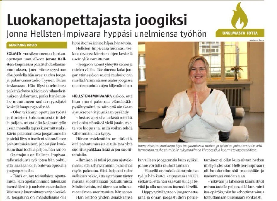 Huomenta ☀️! 

Tiistain 13.10. Aamuset-lehdest&auml; voi lukea pienen jutun joogasta, palautumisesta, minusta  ja Tyynen perustamisesta. 

#jooga #palautuminen #el&auml;m&auml;nmuutos #turku #studiotyyne