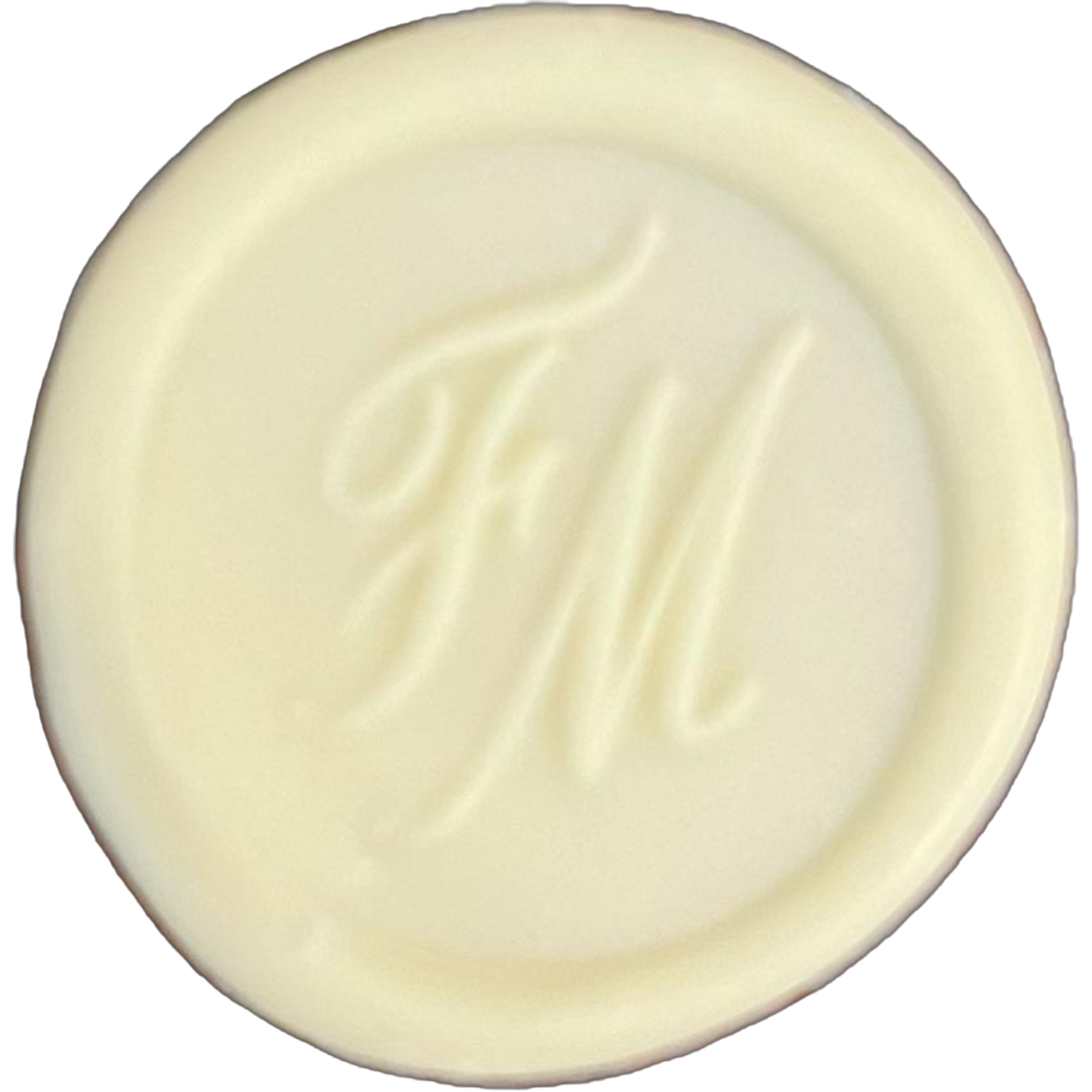 Een close-up van een stuk chocolade, met een lichtgele kleur en een glad oppervlak.