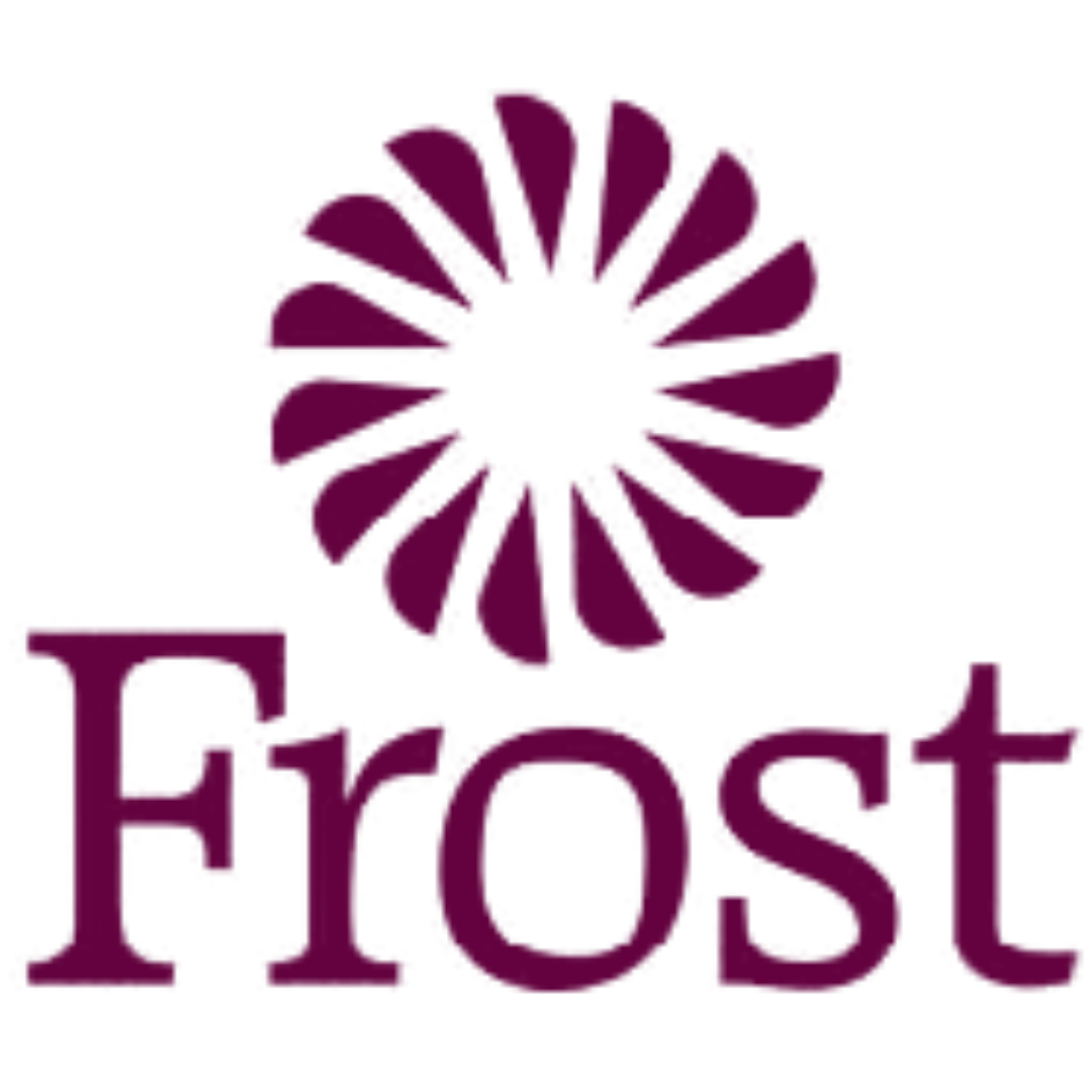 The word 'Frost' in large purple letters with a stylized purple flower above it.