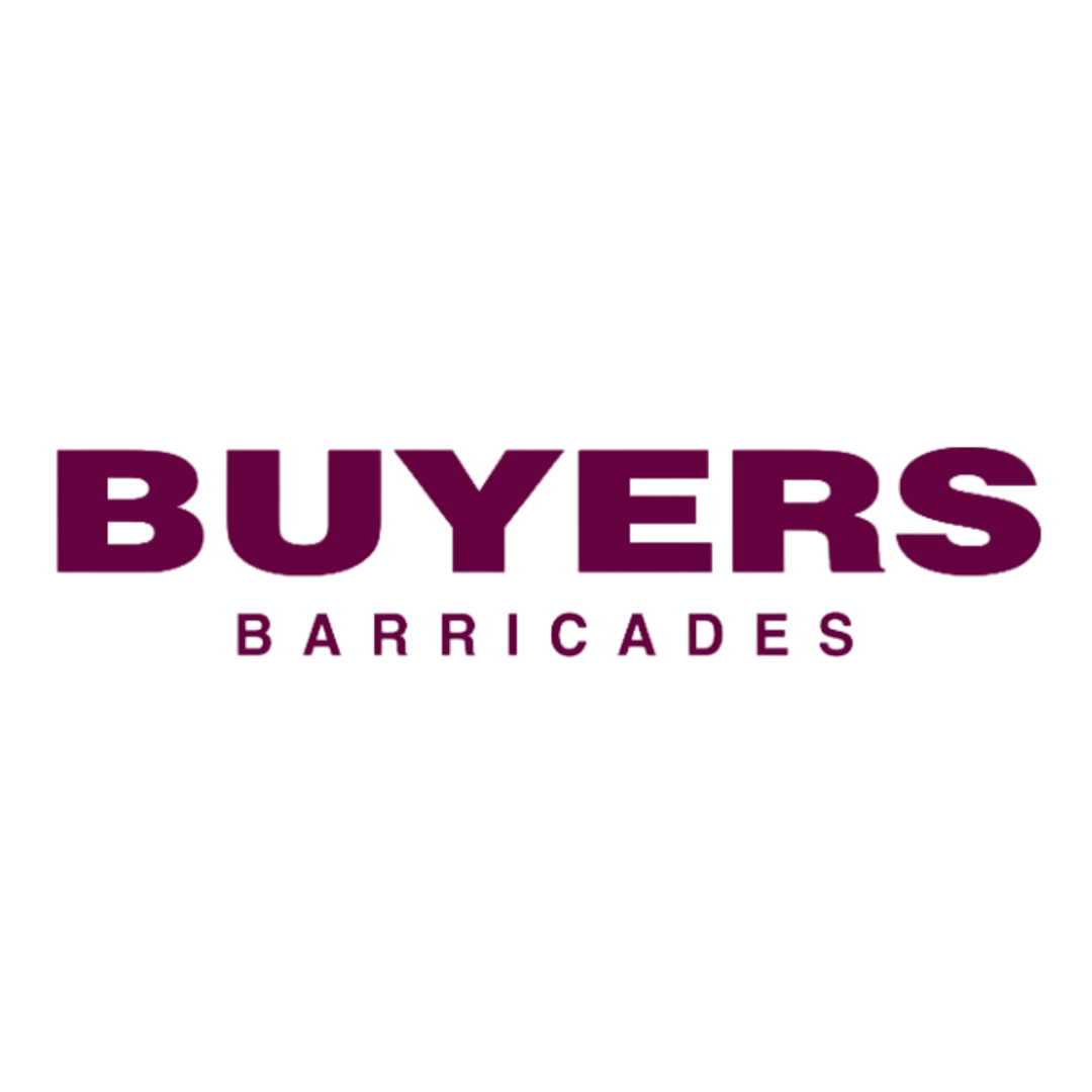 Logo with the words 'Buyers Barricades' in purple text.