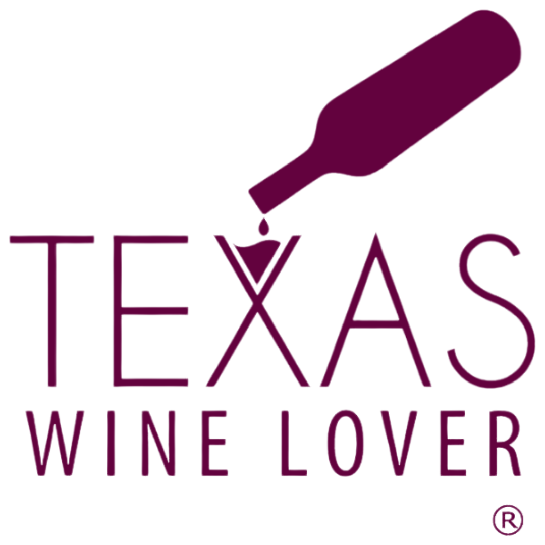 Logo with a wine bottle pouring wine into the outline of the state of Texas, text reads 'TEXAS WINE LOVER'.