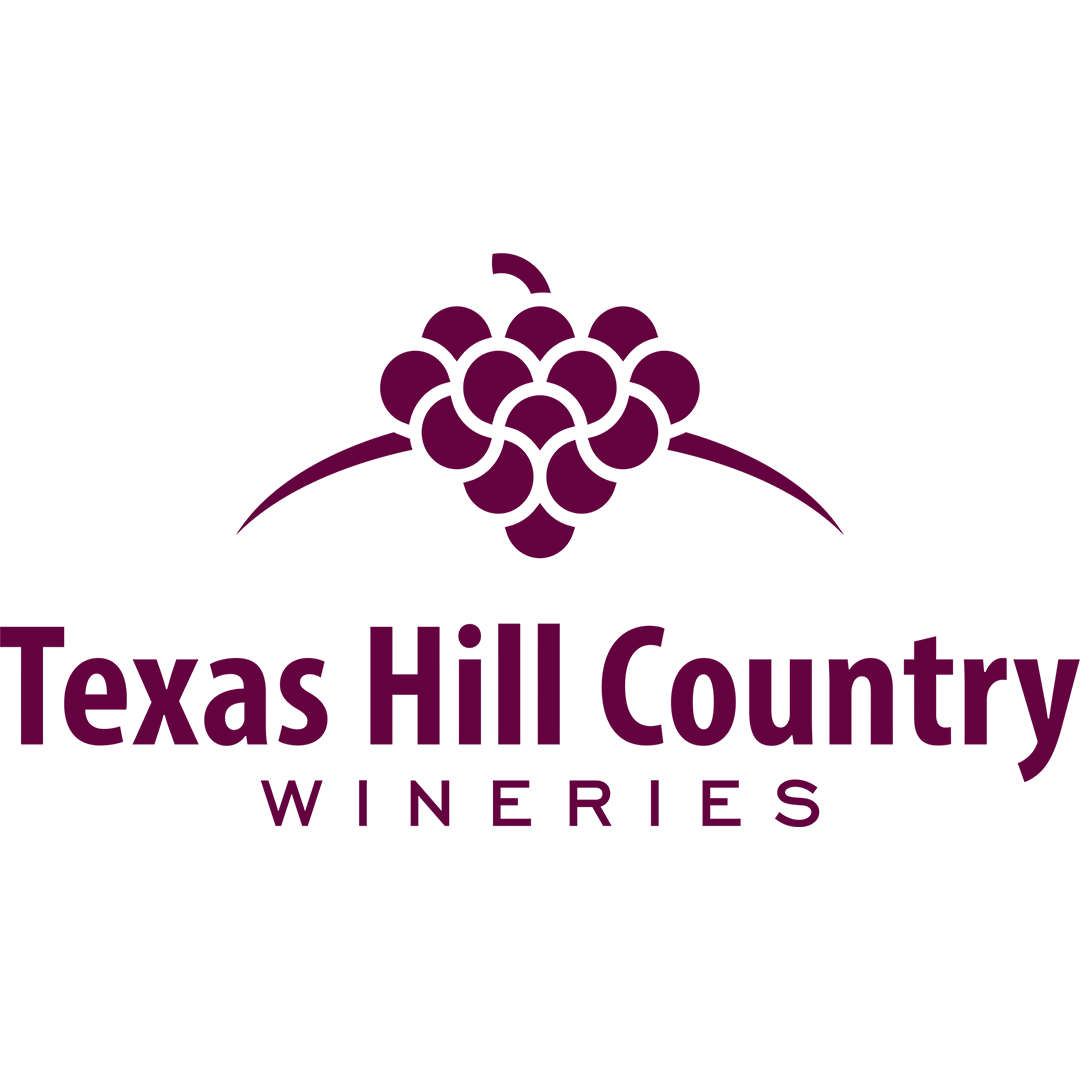 Logo of Texas Hill Country Wineries featuring a cluster of grapes and the text 'Texas Hill Country Wineries' in purple.