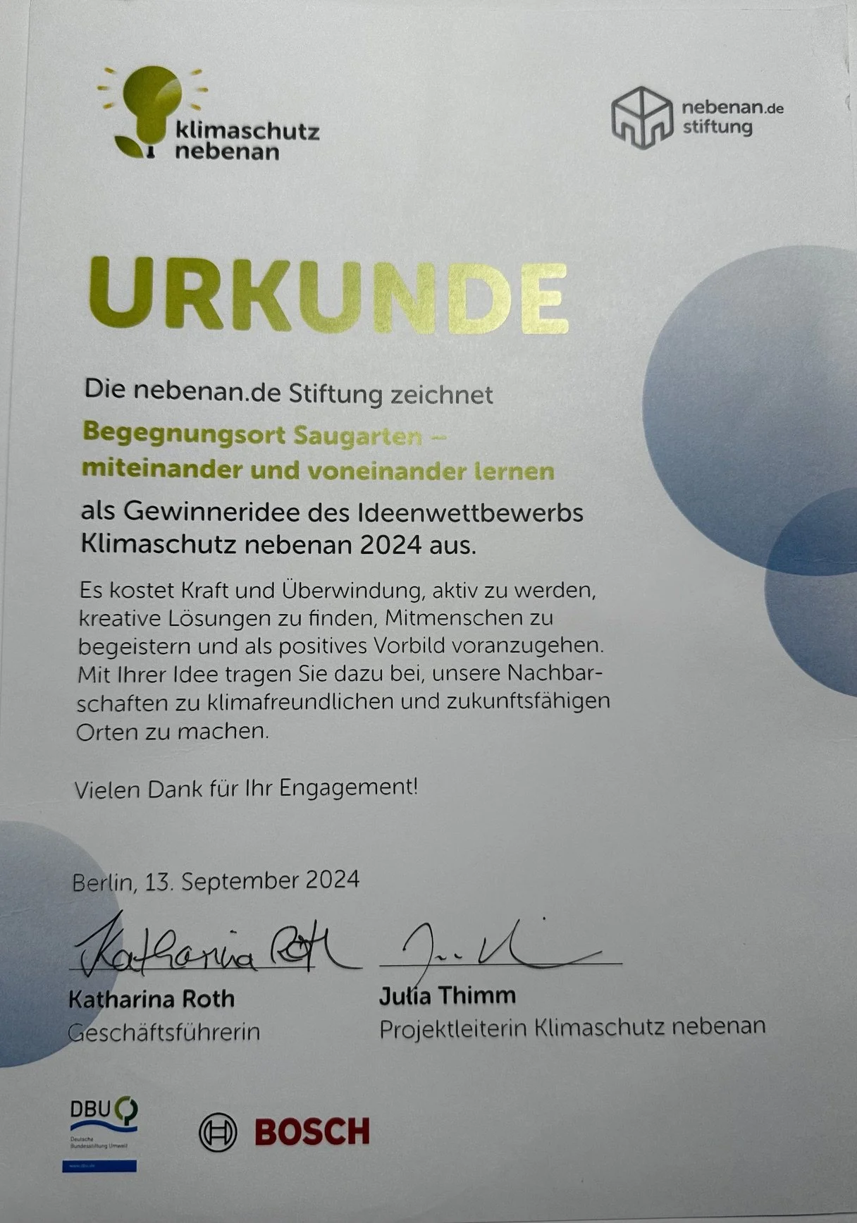 Gewinneridee des Ideenwettbewerbs Klimaschutz nebenan