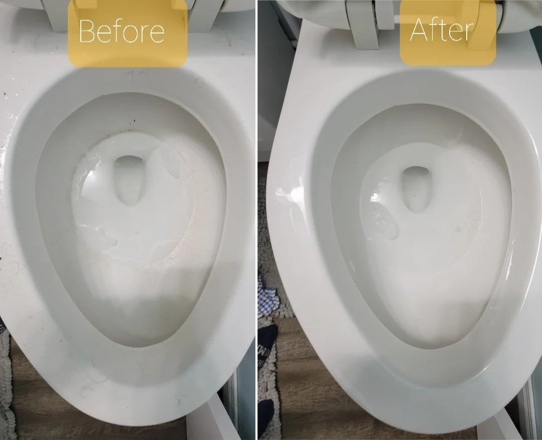 Stains and mineral buildup gone. A deep clean that leaves the bowl bright and streak-free.