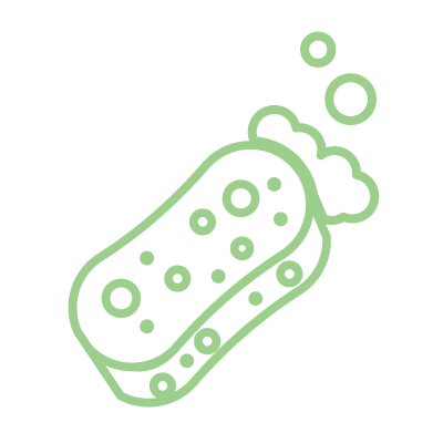Illustration of a sponge with bubbles above.
