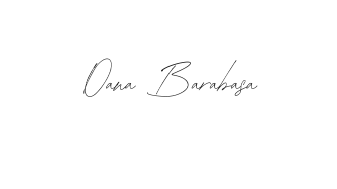 Black background with the handwritten text 'Oana Barabasa' in gray, the founder of Feminine Signature.
