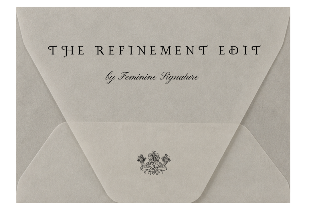 The Refinement Edit by Feminine Signature, presented as an elegant ivory editorial envelope.