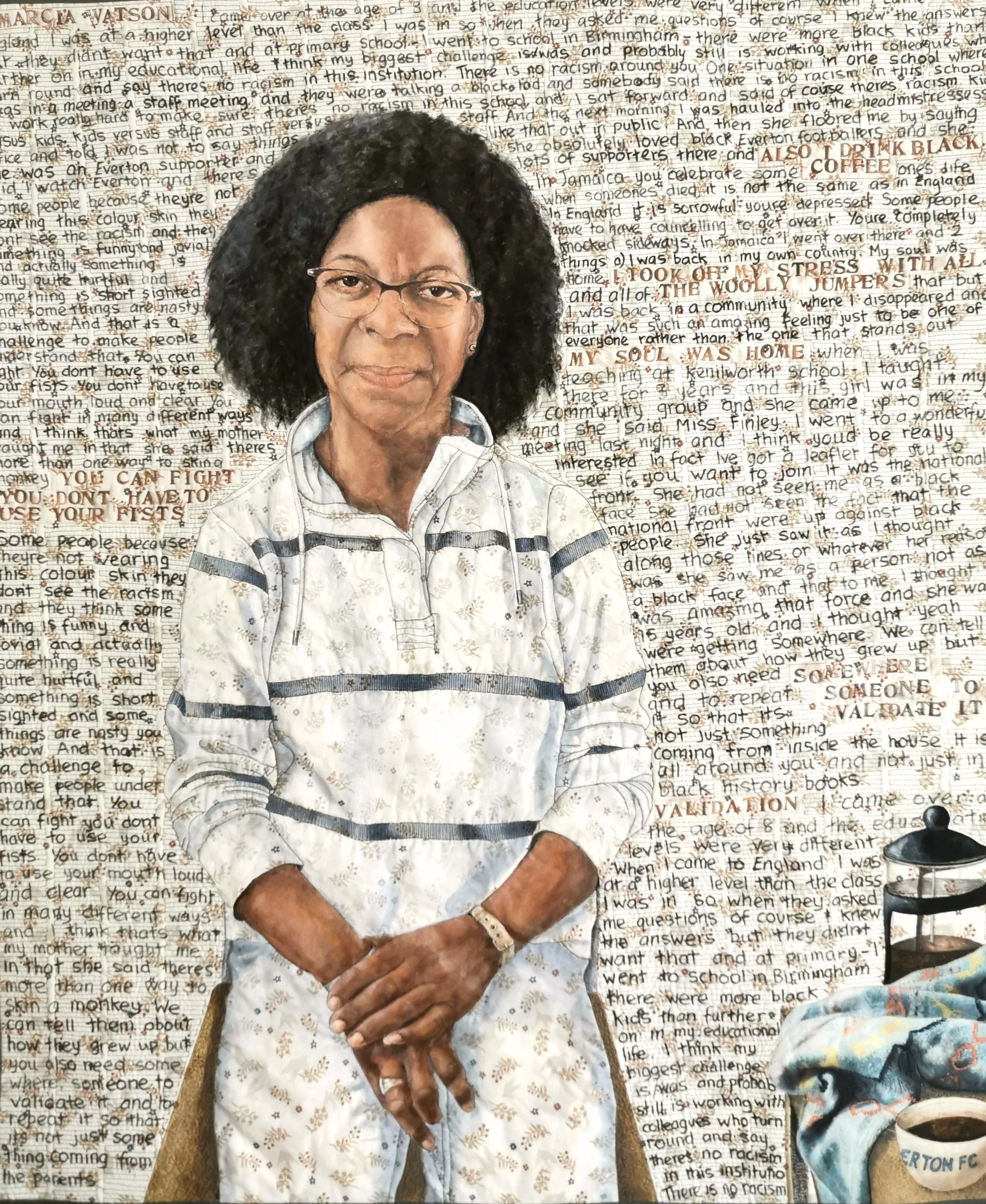 Marcia an art quilt by Annabel Rainbow for her Windrush seres