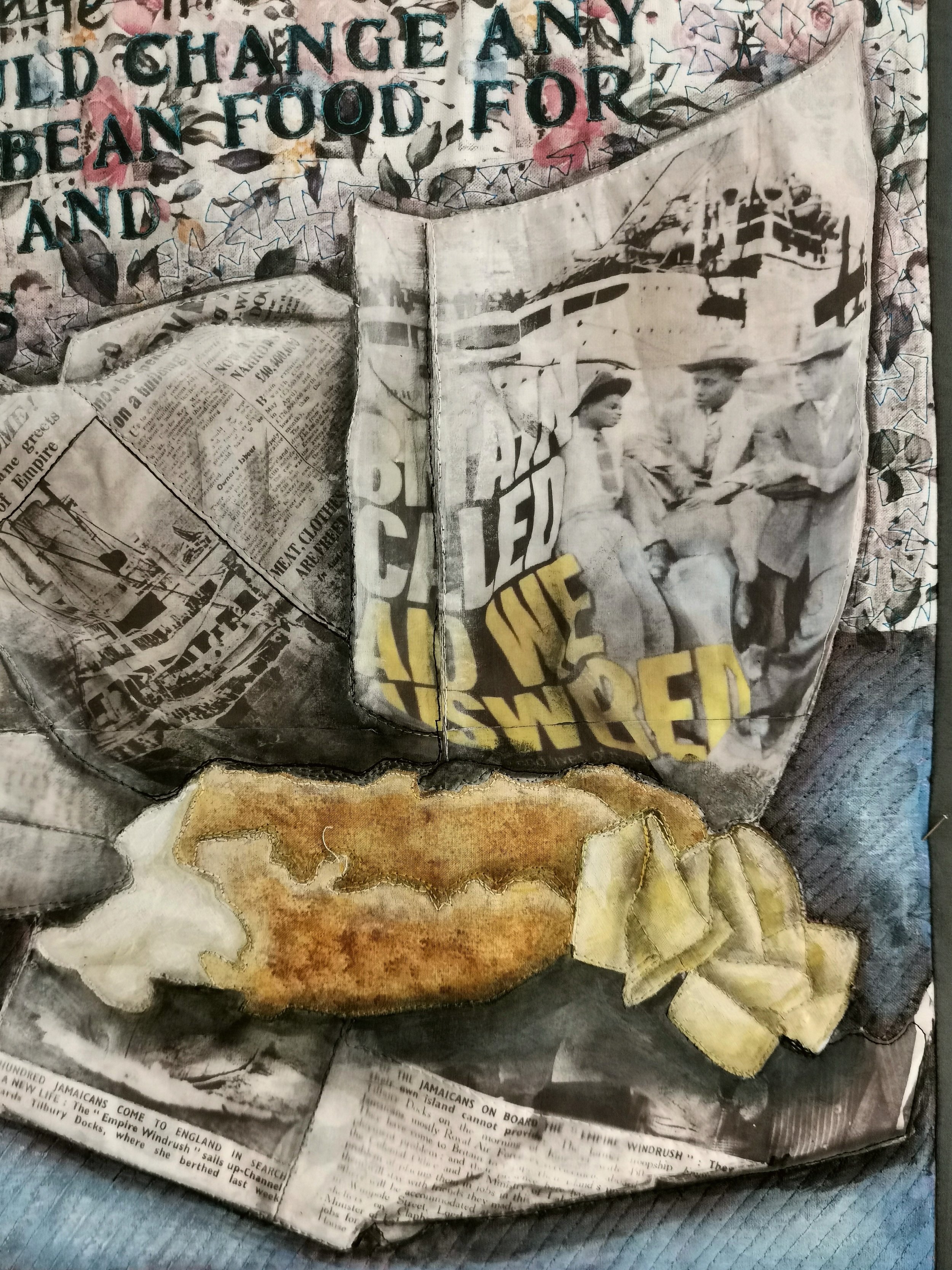 Detail of Rachel by Annabel Rainbow an art quilt in her Windrush series