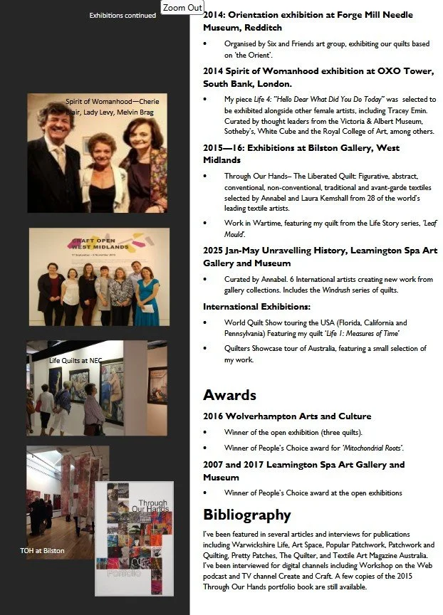 CV for Annabel Rainbow, downloadable