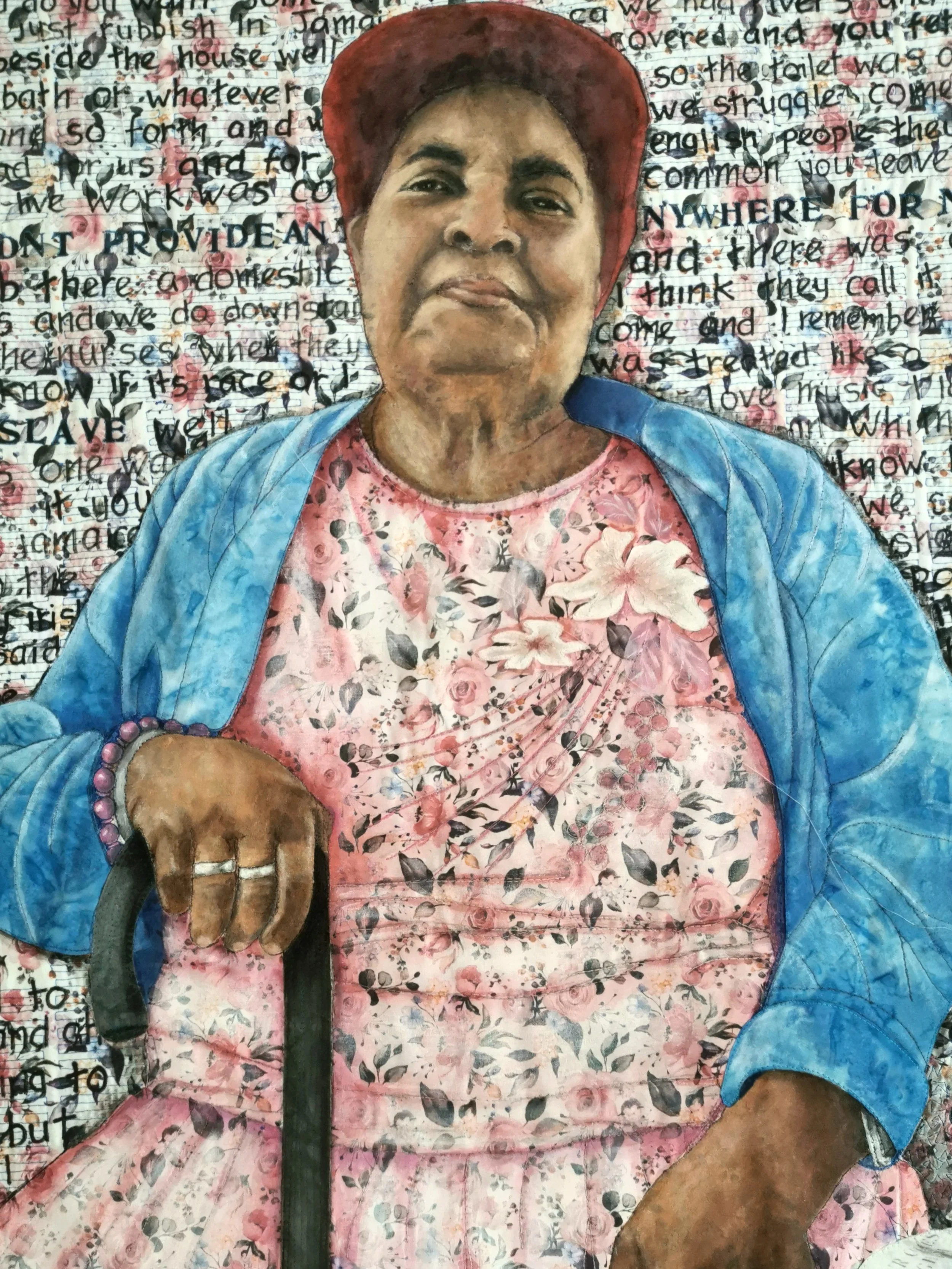 Windrush 1 Rachel, The Most Racist Was In White Church. An art quilt by Annabel Rainbow