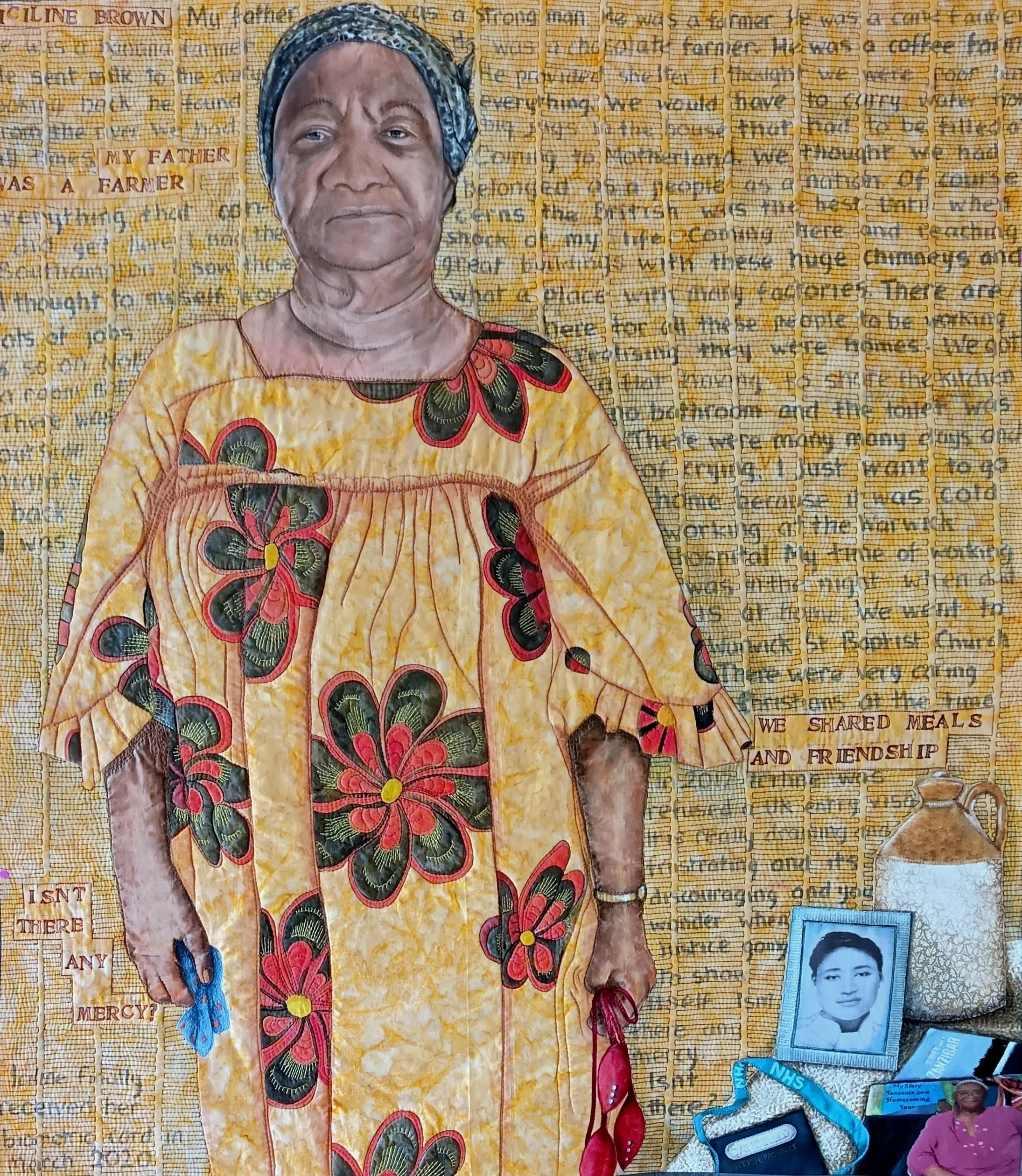 Iciline Brown, a Windrush art quilt by Annabel Rainbow