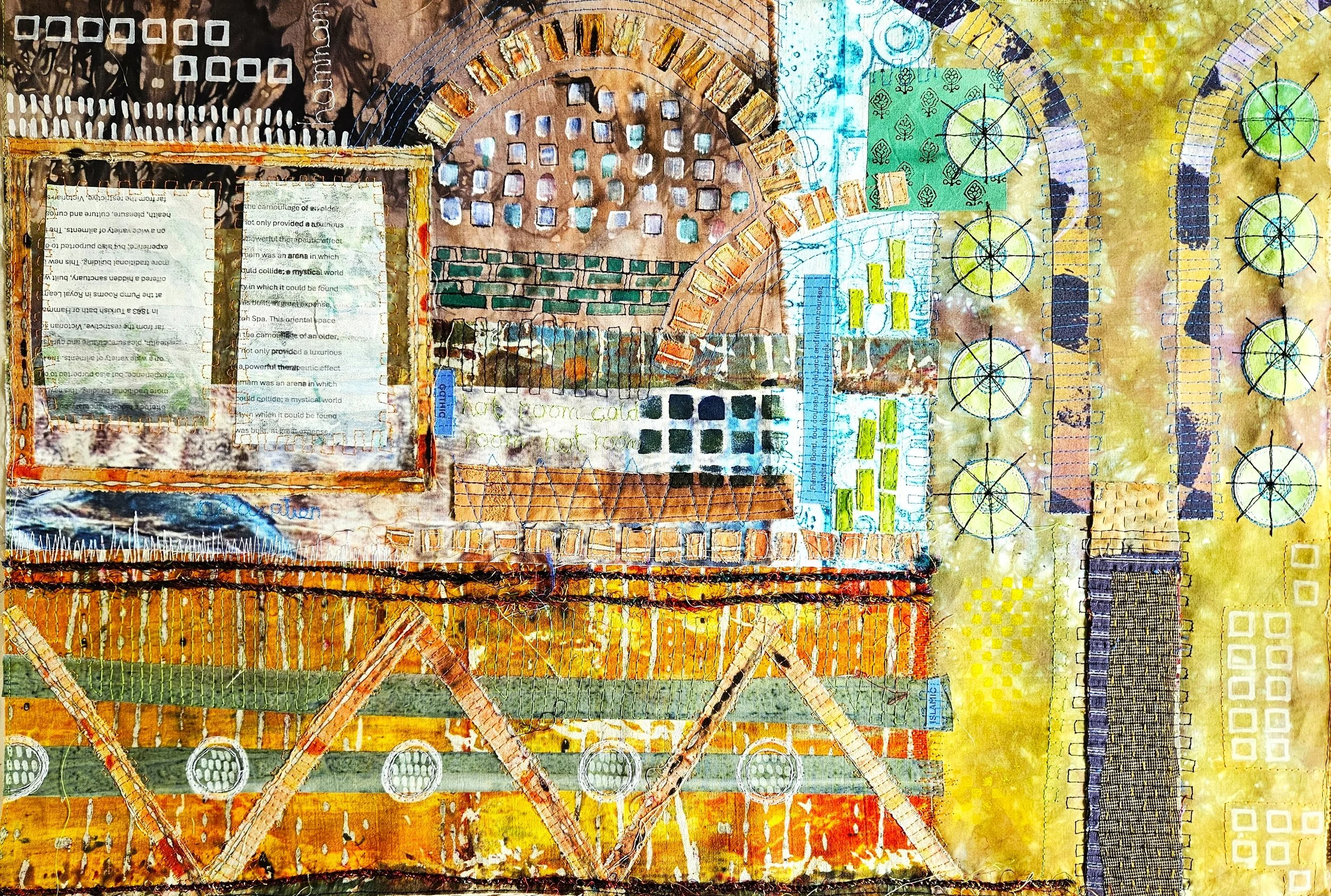 Chapter 3, finished piece. Dado rail, notice board, bricks, arches, and windows