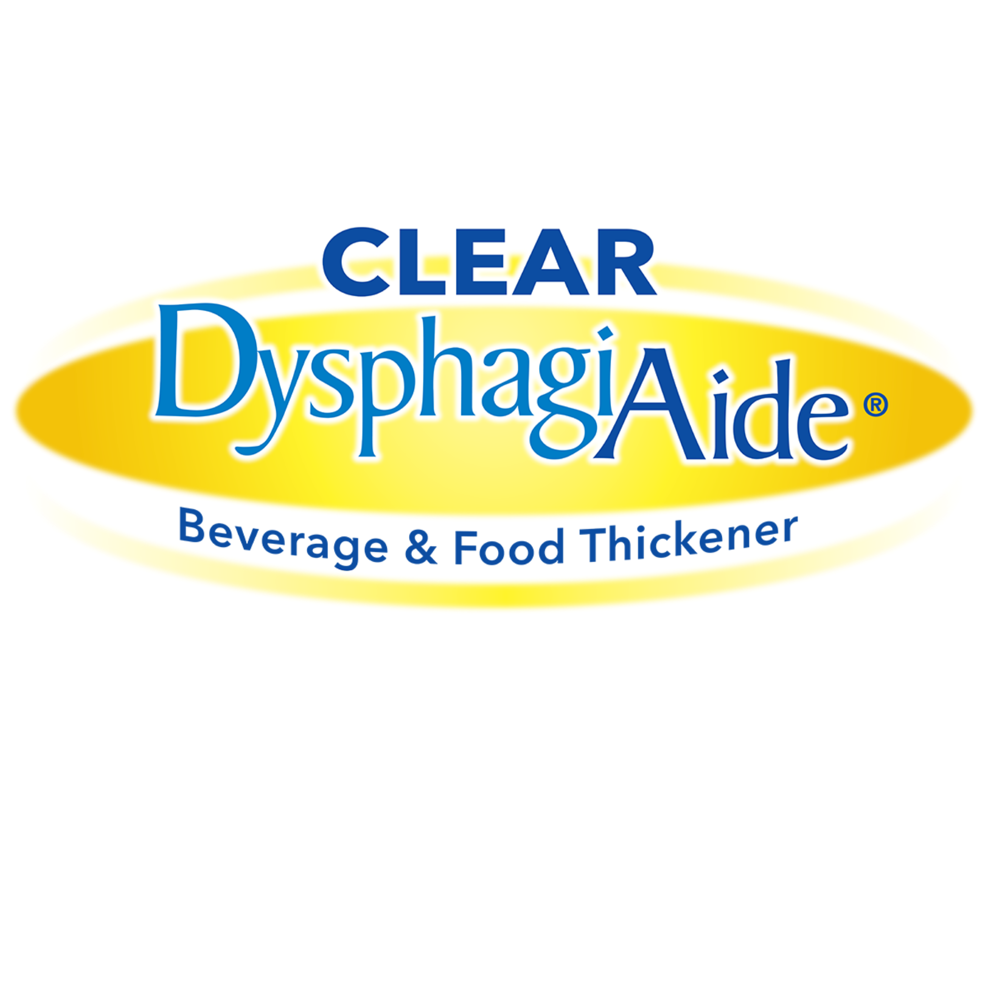 Close-up of a bottle of Clear Dyshagia aide liquid with a yellow label and blue text.