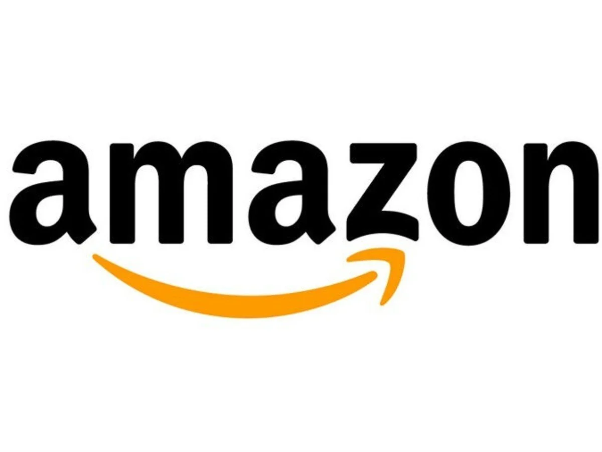 Amazon logo with black text and orange arrow underneath, pointing from left to right.