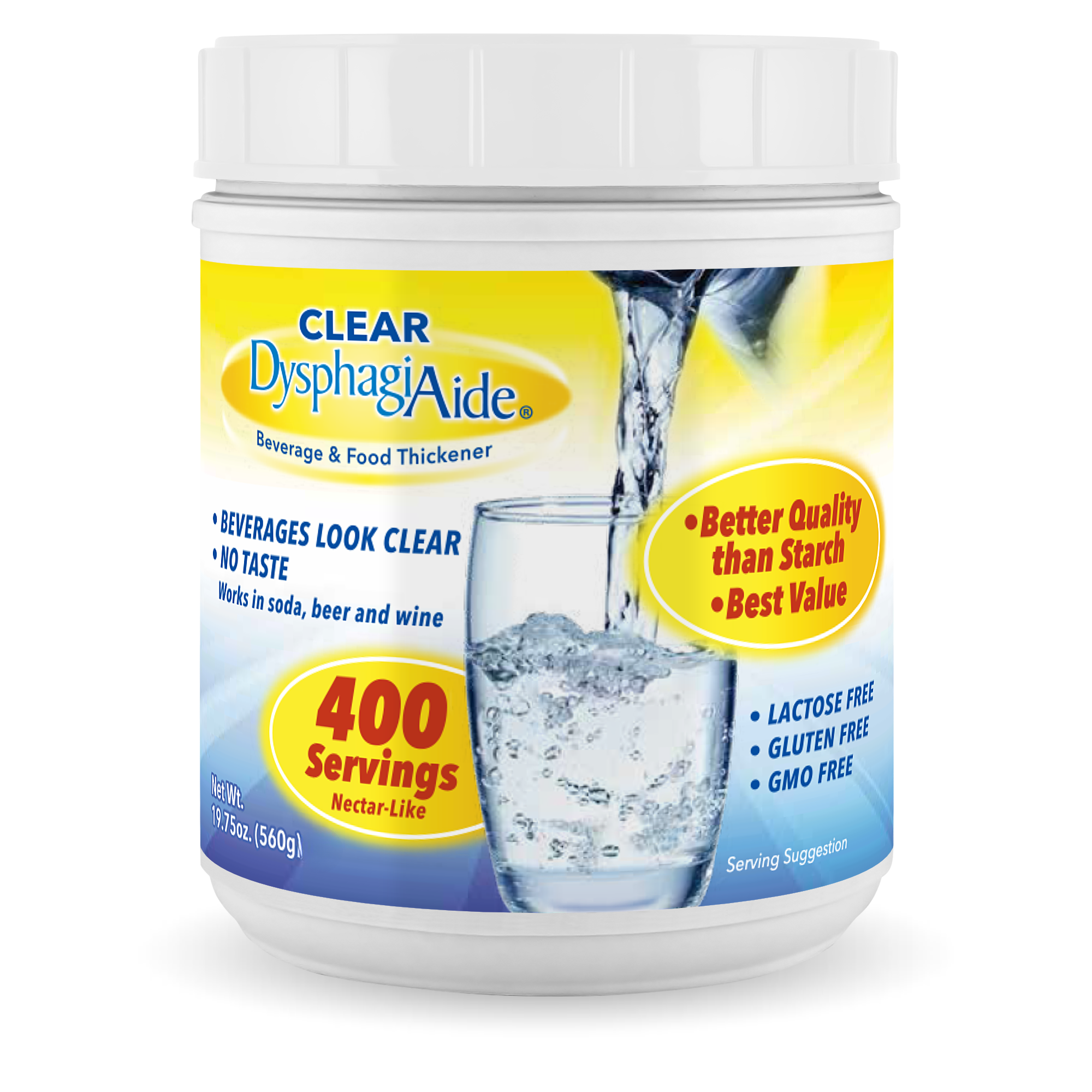 Clear DysphagiAide® Thickener, 400 Serving (19.75 oz) Jar, Xanthan Gum Powder for all IDDSI Thickness Levels