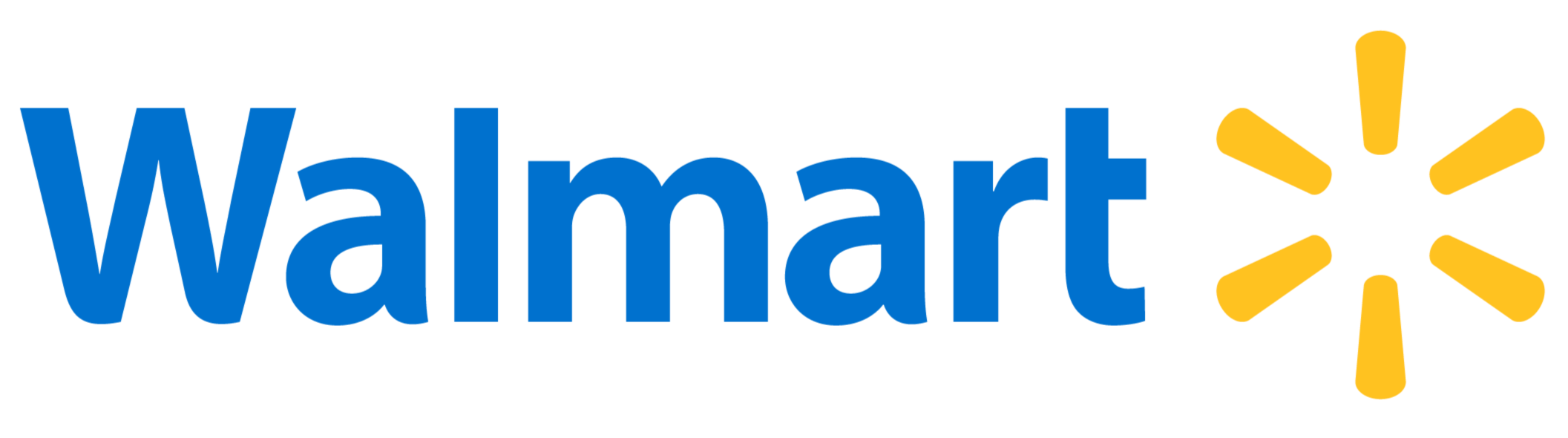 Walmart logo with blue text and yellow starburst.
