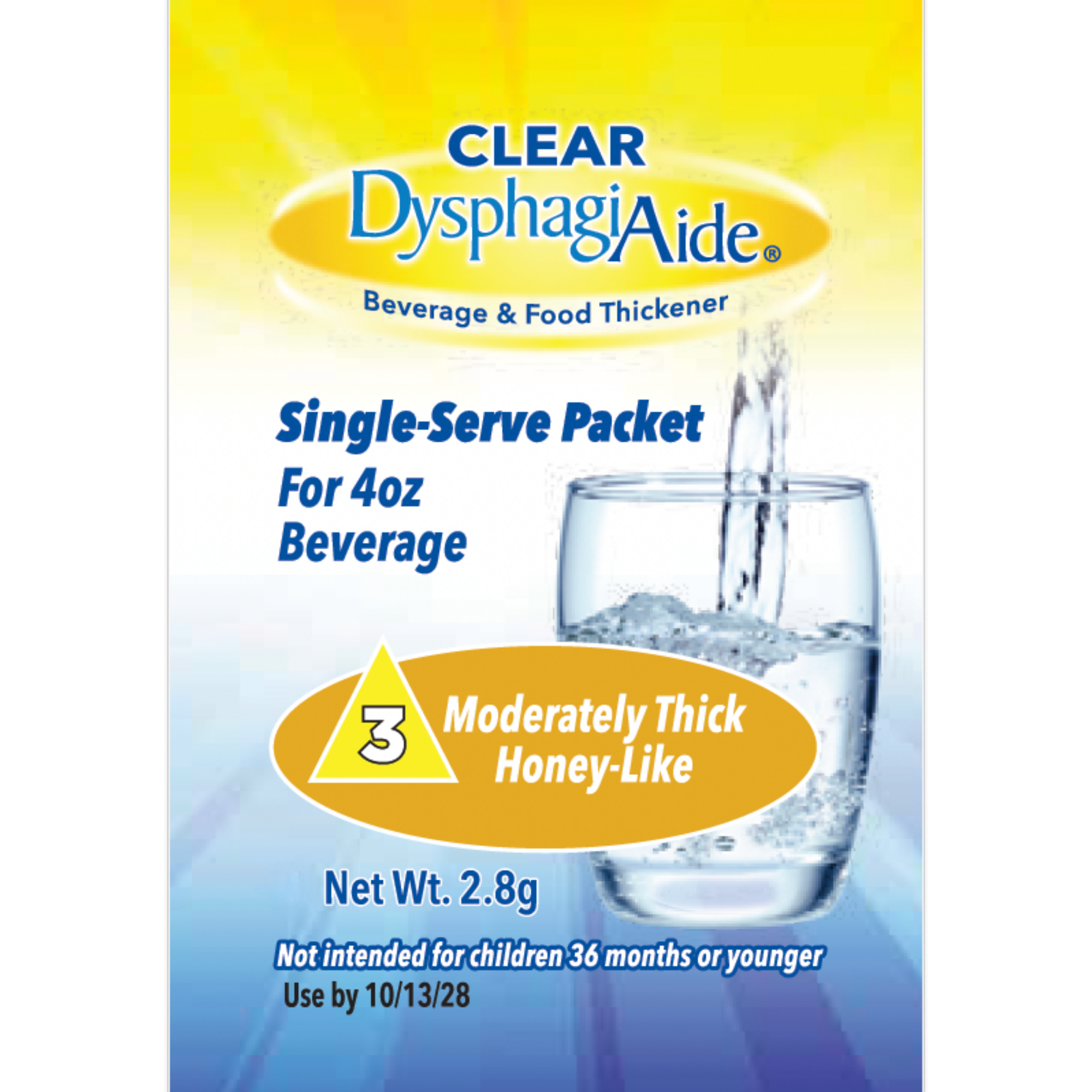 Clear DysphagiAide® Thickener, IDDSI Level 3, Moderately Thick (Honey-Like),  Single-Serve Packets