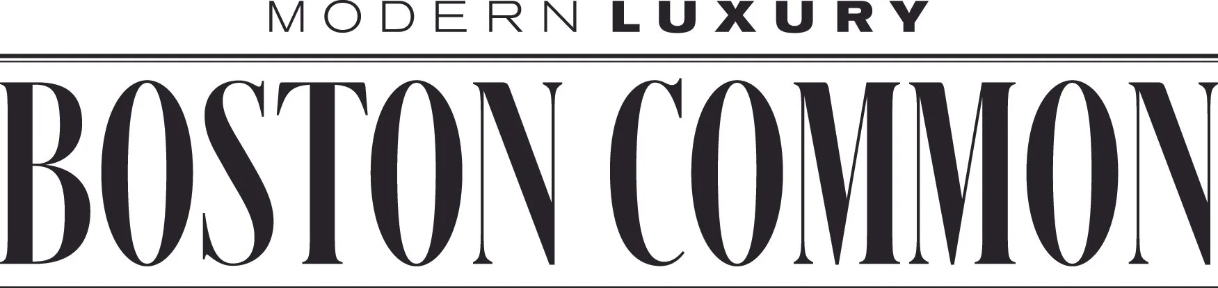Text with the words "MODERN LUXURY BOSTON COMMON" in black on a white background.
