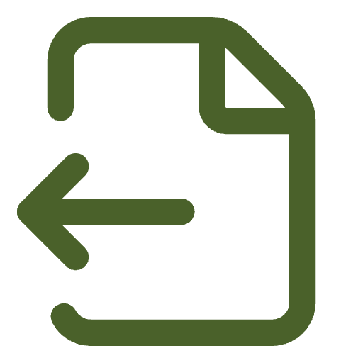 Een groene tekenstijl pictogram van een document met een pijl die naar links wijst, symboliseert 'mijn gegevens'.