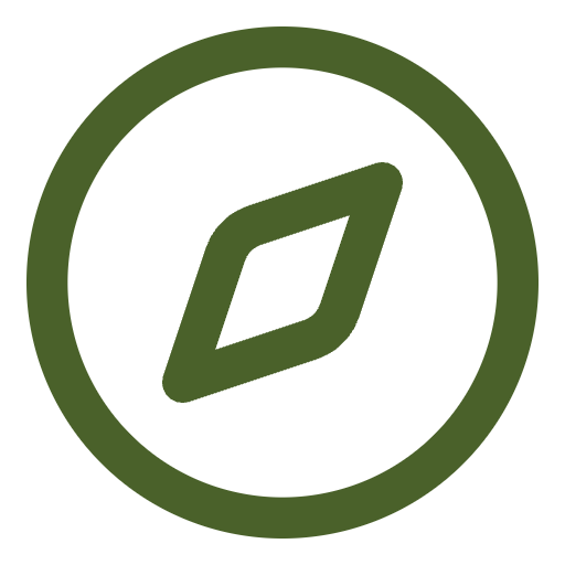 Groene cirkel met een geometrisch vorm in het midden, die eruitziet als een ruit.