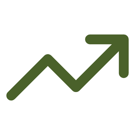 Groene pijlgrafiek met een stijgende trend op een zwarte achtergrond.