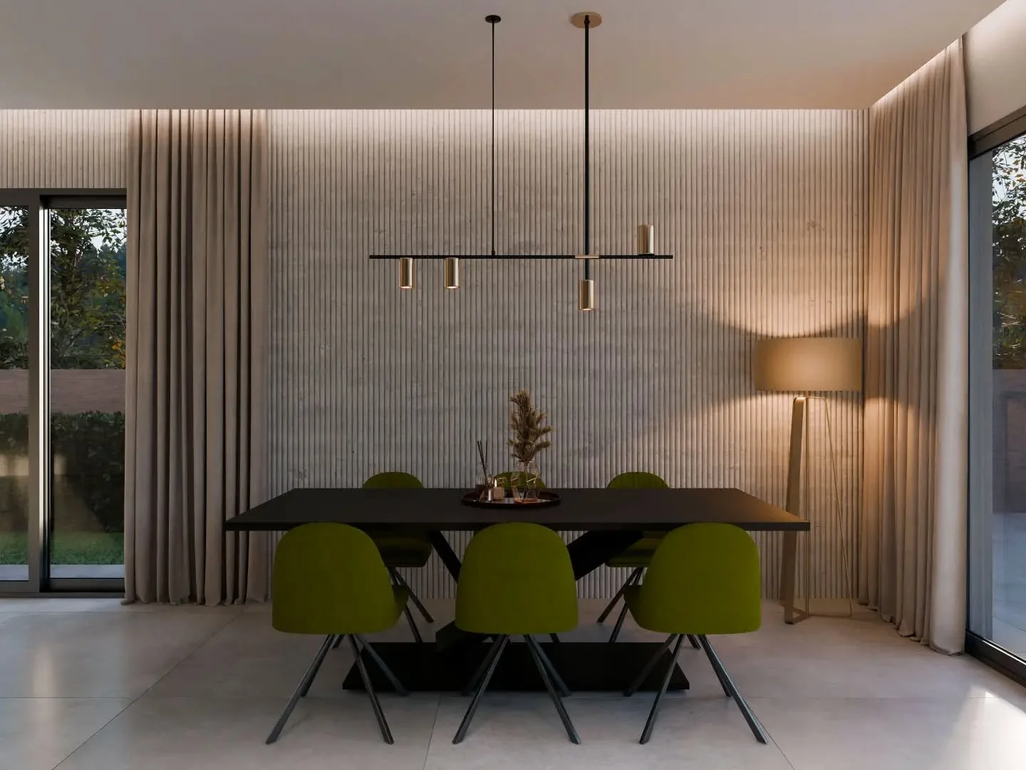 A masterclass in open-plan elegance. Step into the heart of the Seven Villas Complex.

Here, culinary function meets sophisticated design. We paired striking dark fluted cabinetry and sleek marble surfaces with warm olive green accents to create a sp