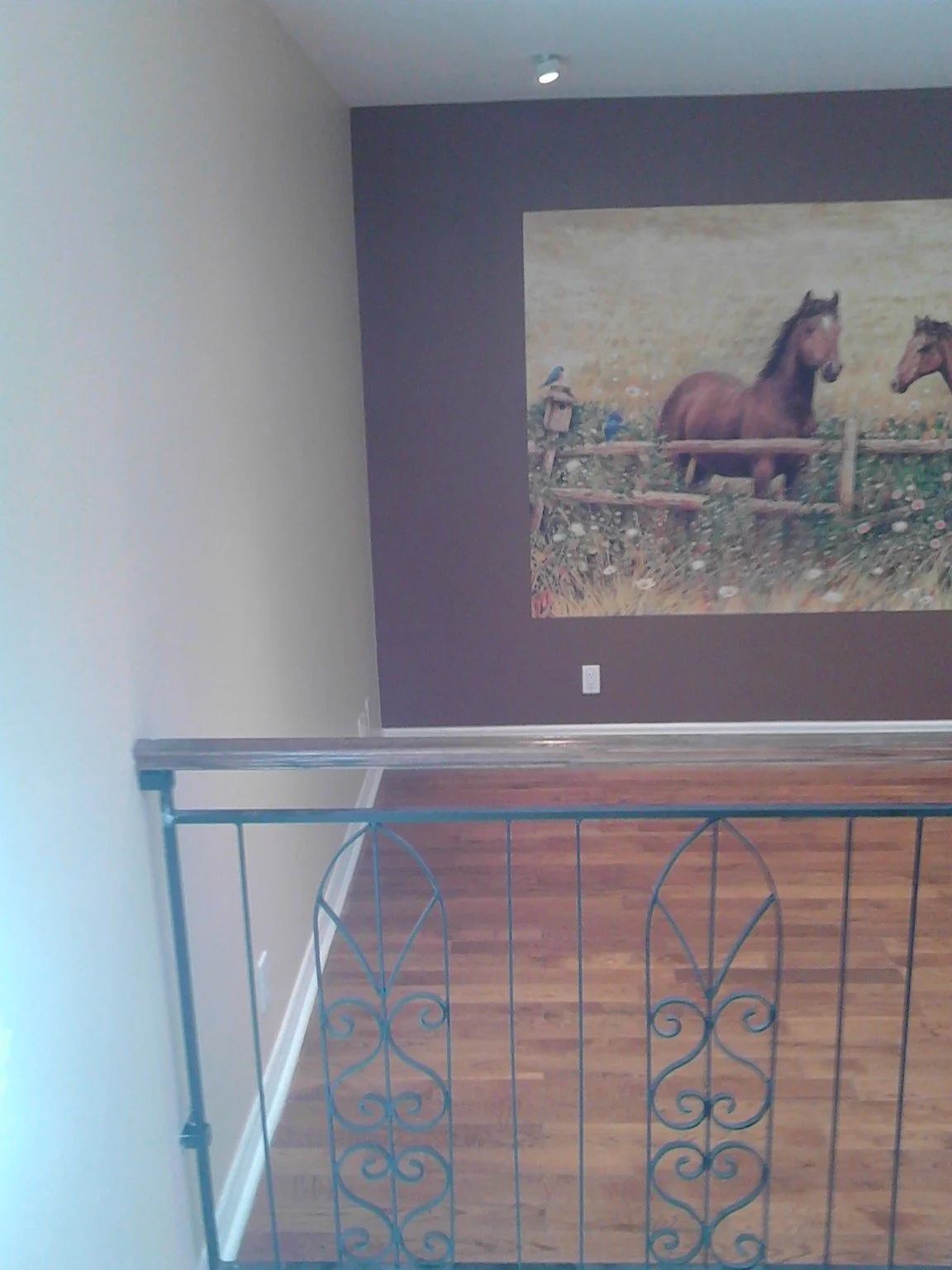 Brown accent wall painted around an existing mural