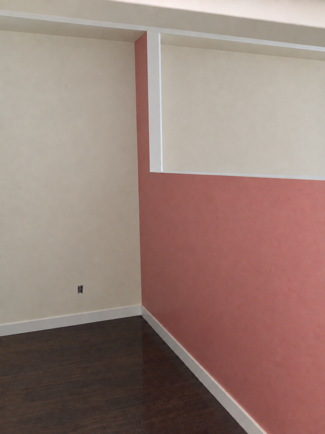 Two-tone pink accent wall in a Griffintown condo interior