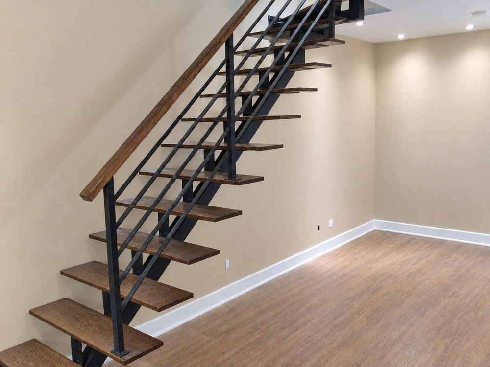 Modern open staircase in a painted condo