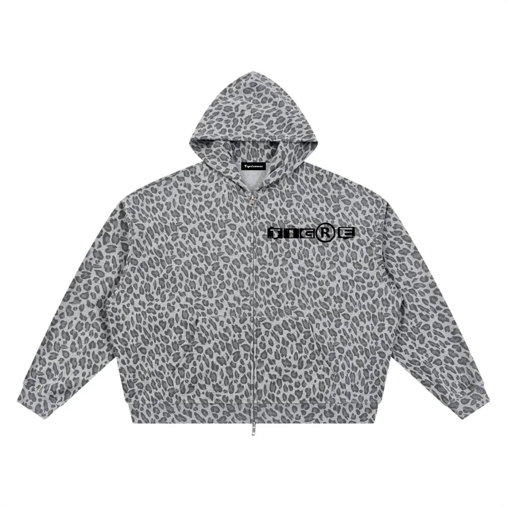 White & Black Spotted TIGRÉSSENCE APPAREL Zip UP HOODIE