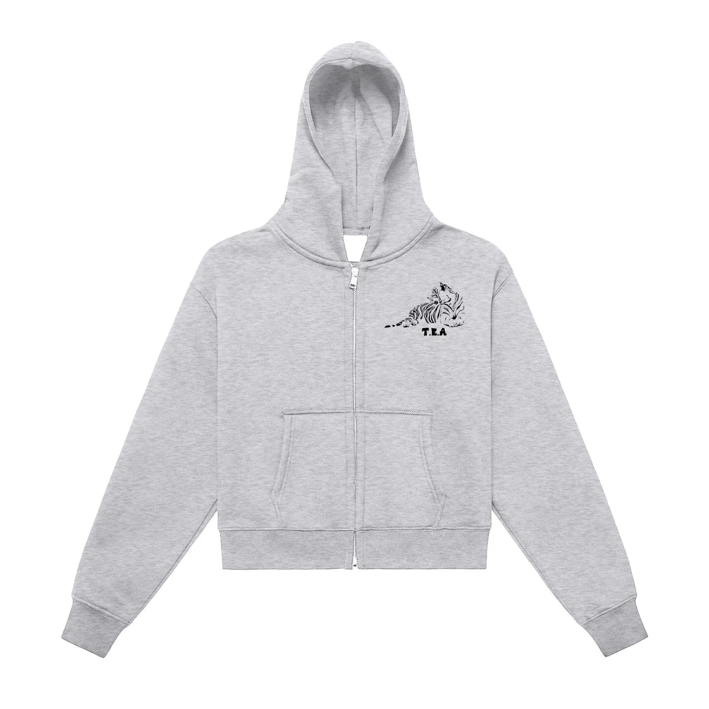 Grey TIGRÉSSENCE Streetwear Graphic Zip Up Hoodie