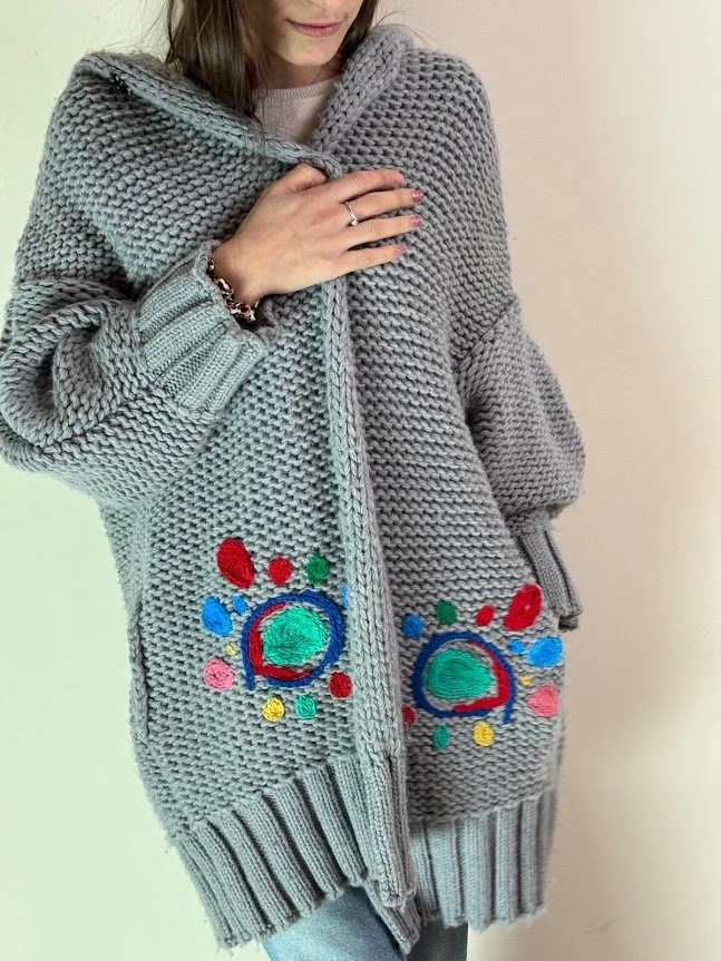 Cardigan NEPALin pura lana gray Taglia Unica