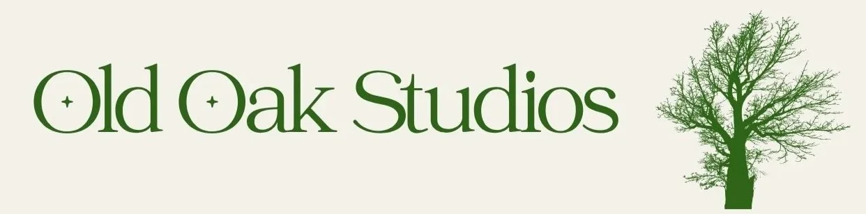 Logo of Old Oak Studios with green text and a tree illustration